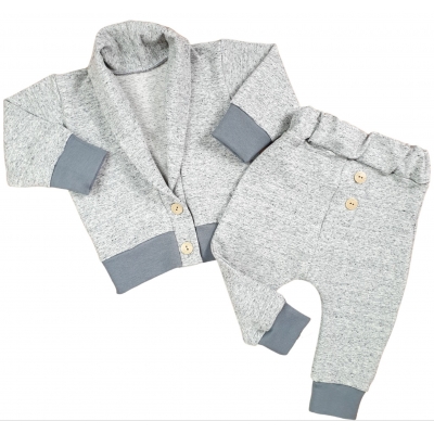 Zestaw niemowlęcy szary melanż marynarka+spodnie